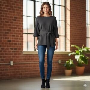 Cobblestone‎ Made in Italy Women's Knit Sweater Tied Waist One Size Gray